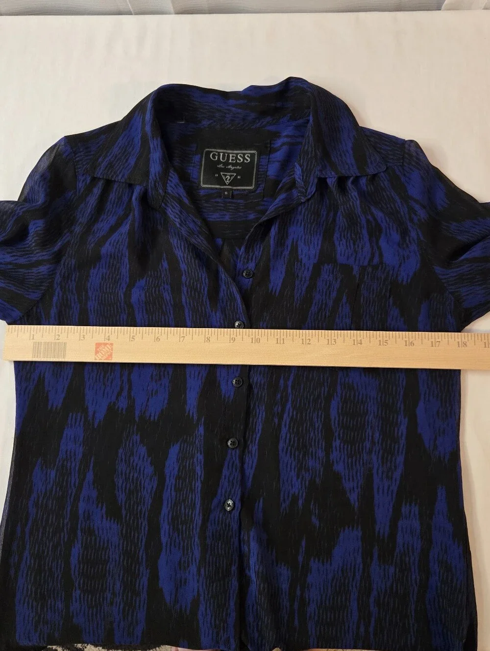 GUESS Los Angeles Sheer Blue Black Button Up Blouse Size Small - Picture 4 of 6